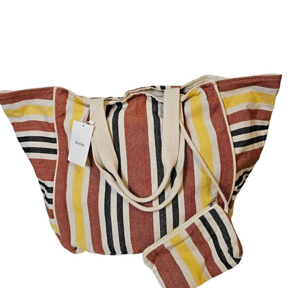 Bershka striped tote bag, large. NWT.